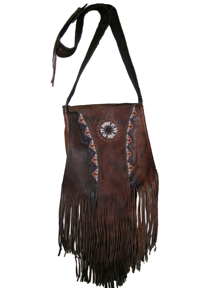 (image for) Turtle Rosette Beaded & Fringed Leather Bag